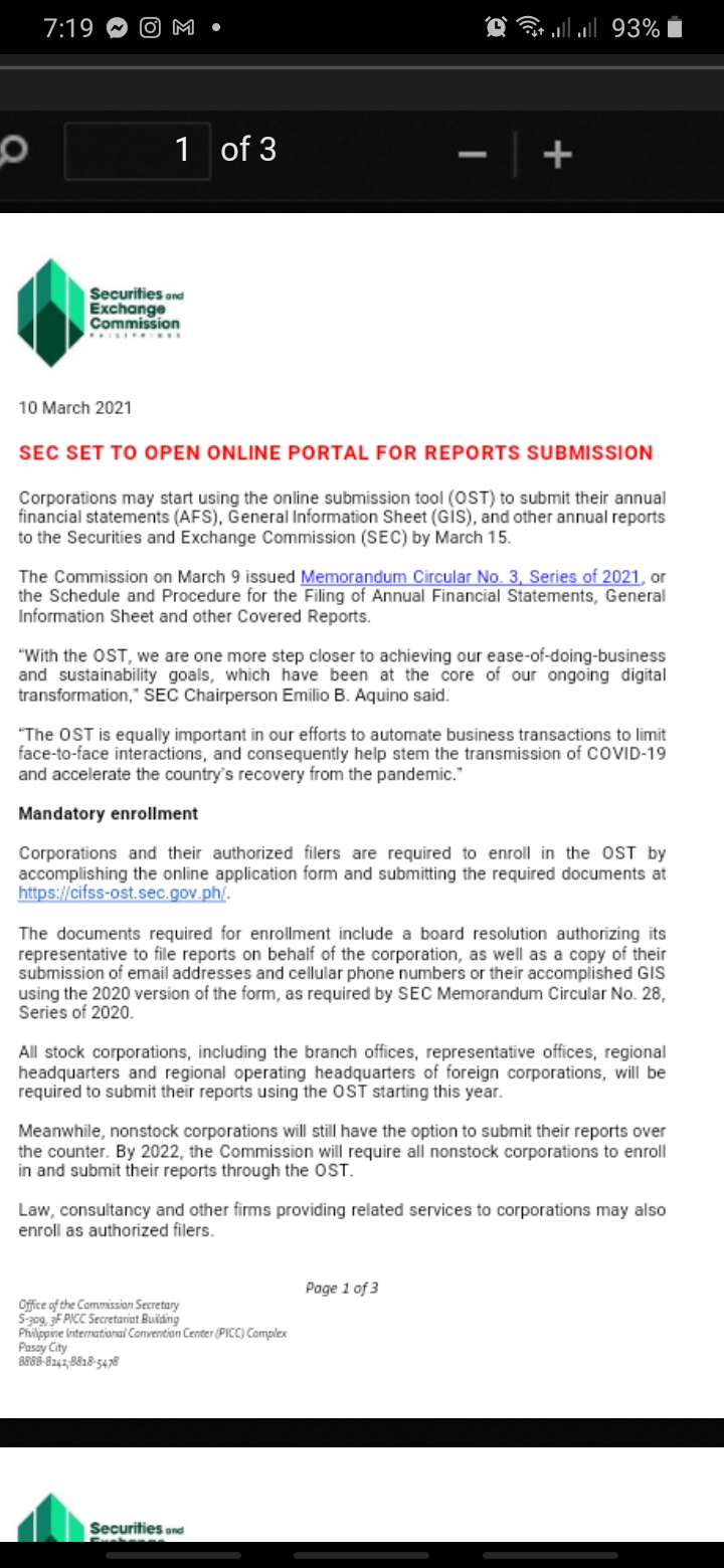 SEC SET TO OPEN ONLINE PORTAL FOR REPORTS SUBMISSION Fmas ph